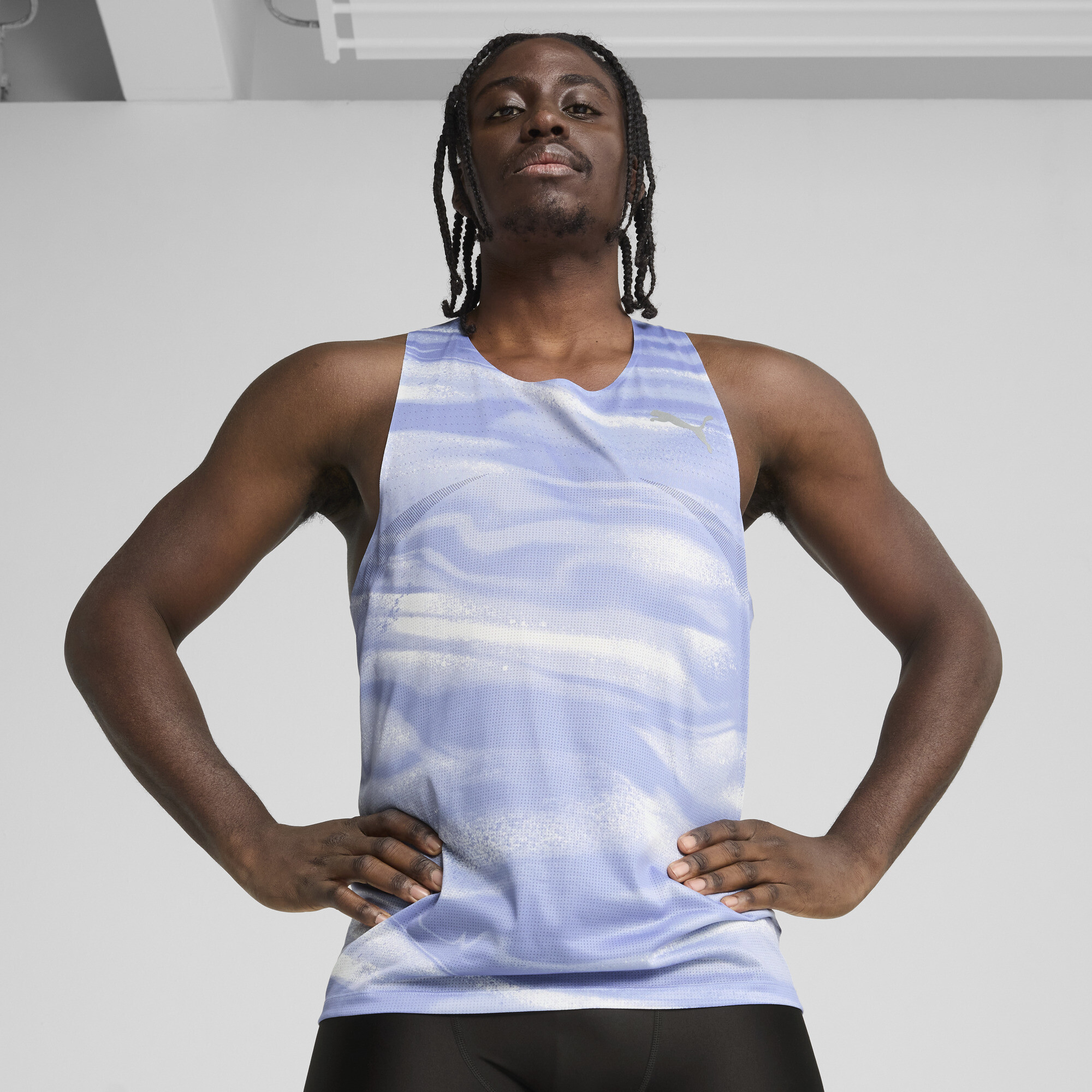 Men's Puma RACEDAY ULTRASPUN Graphic Singlet Top, Blue Top, Size S Top, Sports