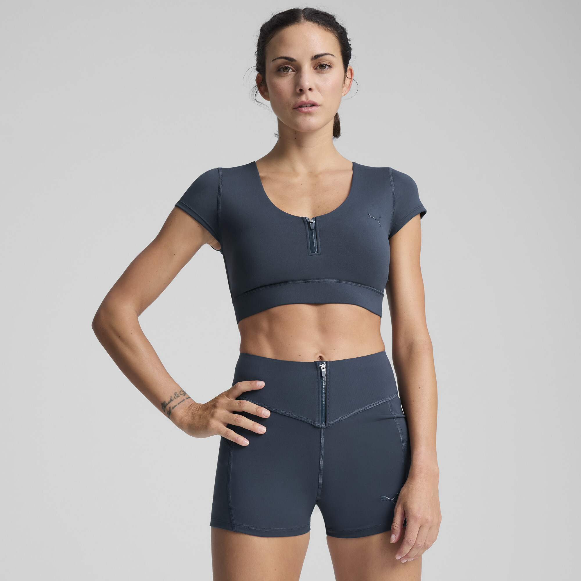 Puma x PAMELA REIF Crop T-Shirt mit Reißverschluss Für Damen | Mit Plain | Dark Night | Größe: XS