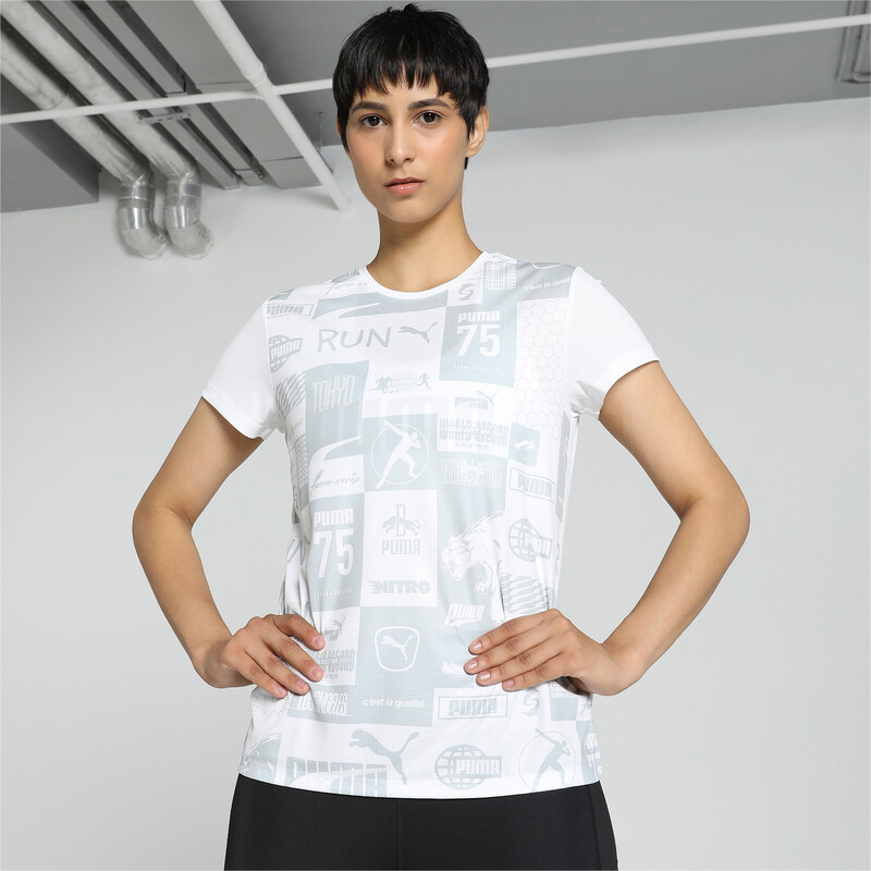 Women's PUMA RUN FAVORITE Printed Running Tee in White size L