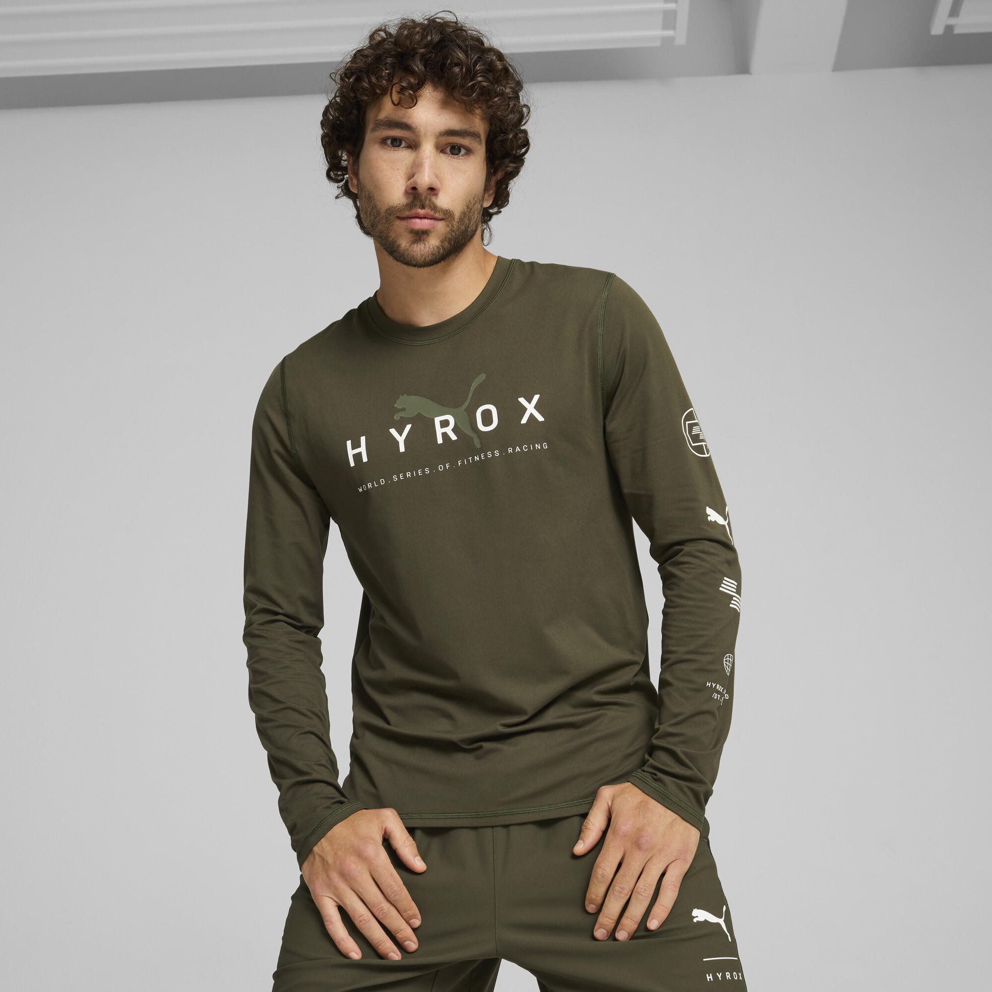 Puma x HYROX Run Langarmshirt Herren | Mit Plain | Dark Olive | Größe: XXL