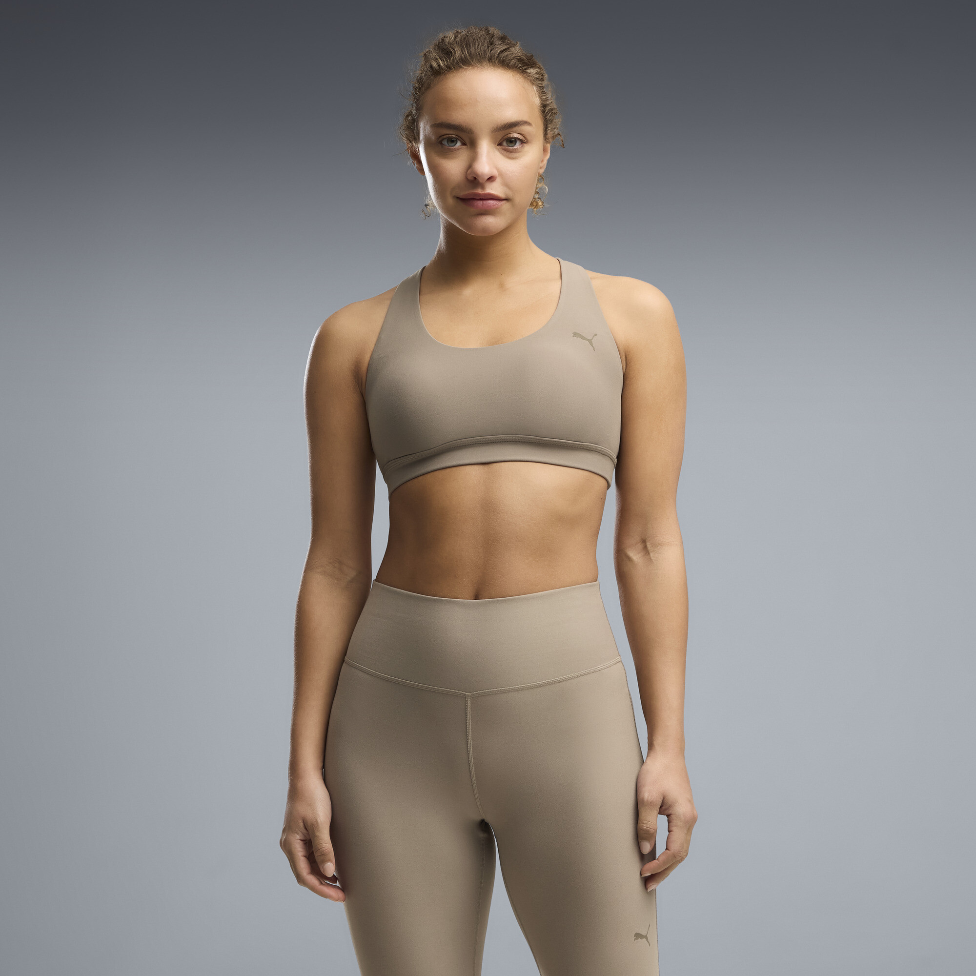 PUMA Cloudspun Ultra Soft Women's Mid Impact Sports Bra in Beige, Size 3XL