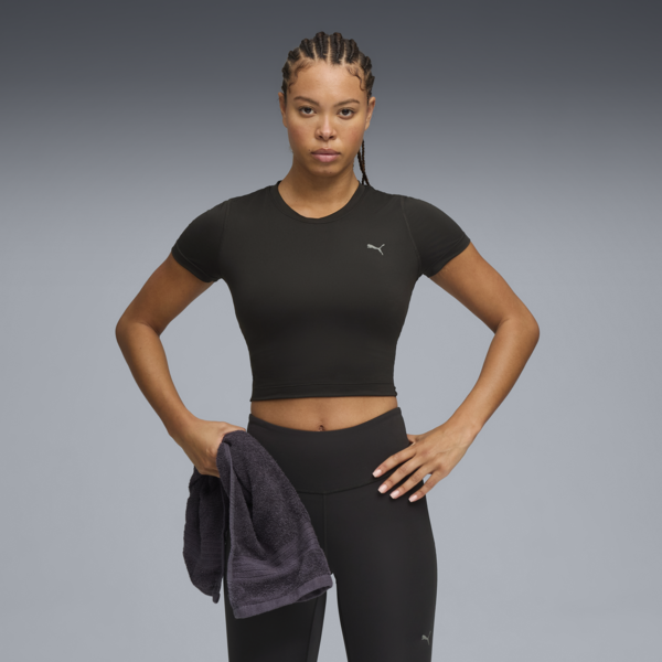 CLOUDSPUN Short Sleeve Twist Tee Women, PUMA Black, large-ZAF