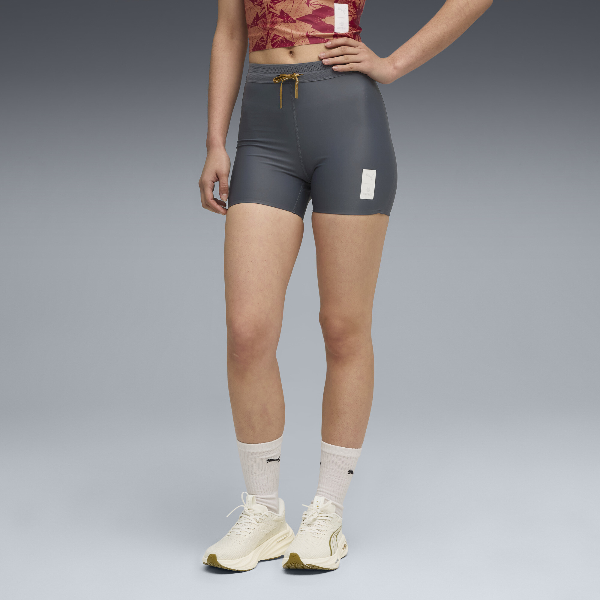 Puma X Saysky Women's Moisture Wicking Running Short Tights In Gray