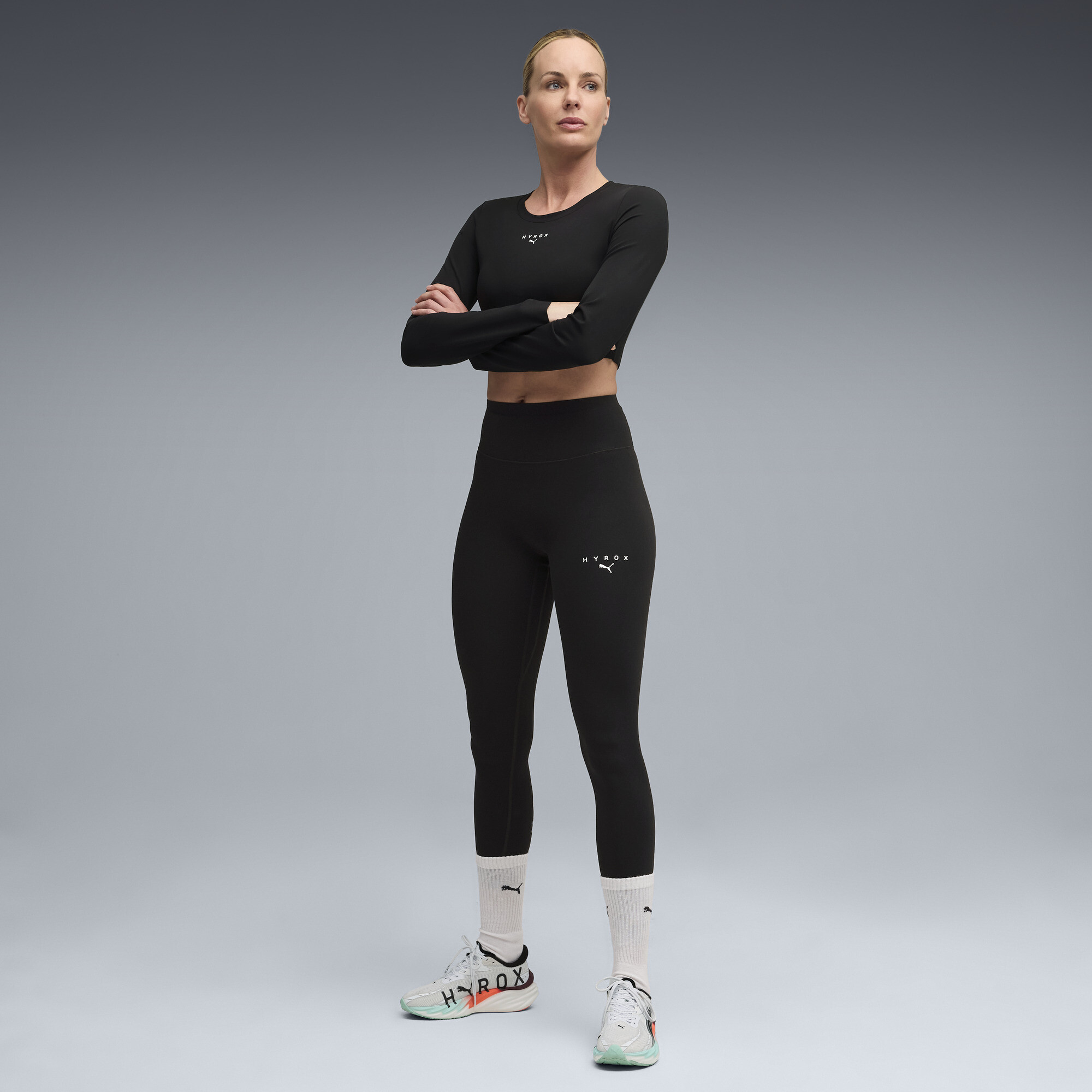 PUMA x HYROX SHAPELUXE kort T-shirt met lange mouw voor Dames, Zwart, Maat XXL thumbnail 4