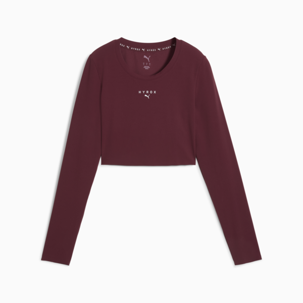 PUMA x HYROX SHAPELUXE Long Sleeve Cropped Tee Women, Ruby Shimmer, large-MEX