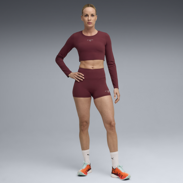 PUMA x HYROX SHAPELUXE Long Sleeve Cropped Tee Women, Ruby Shimmer, large-MEX