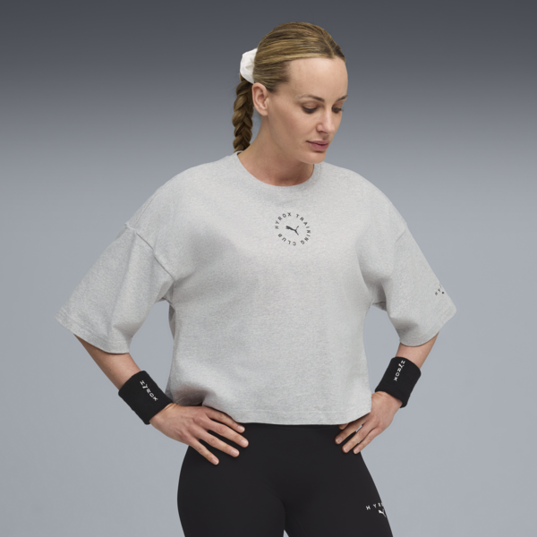 Remera corta PUMA x HYROX Lifestyle para mujer, Light Gray Heather, large-ARG