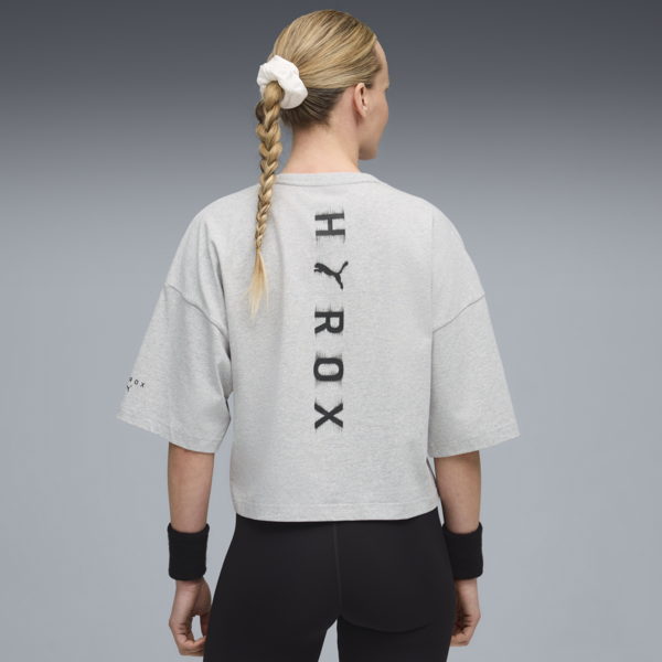 Remera corta PUMA x HYROX Lifestyle para mujer, Light Gray Heather, large-ARG