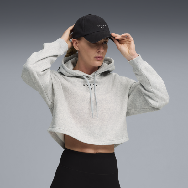 Buzo corto PUMA x HYROX Heavyweight para mujer, Light Gray Heather, large-ARG