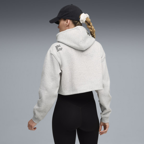 Sudadera corto PUMA x HYROX Heavyweight para mujer, Light Gray Heather, large-MEX