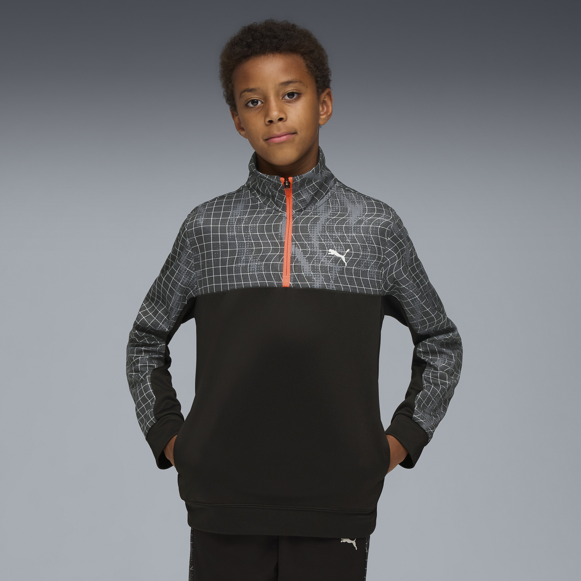 Puma Tad Ess Aop Poly Half-zip Youth Jacket In Black