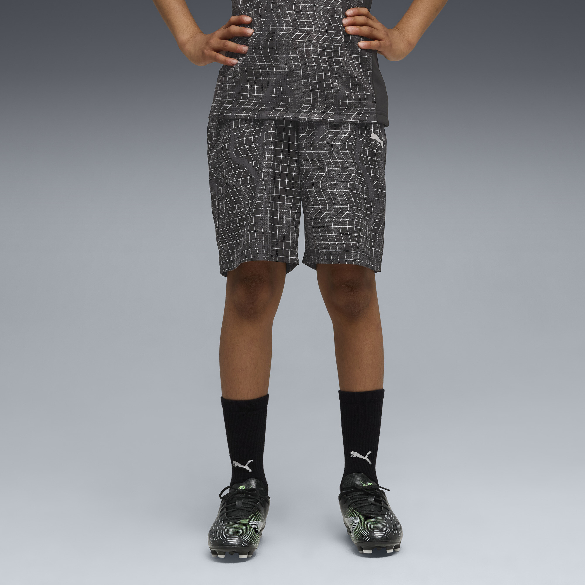 PUMA Train All Day Essentials Big Kids' Patterned Shorts in Black, Size L
