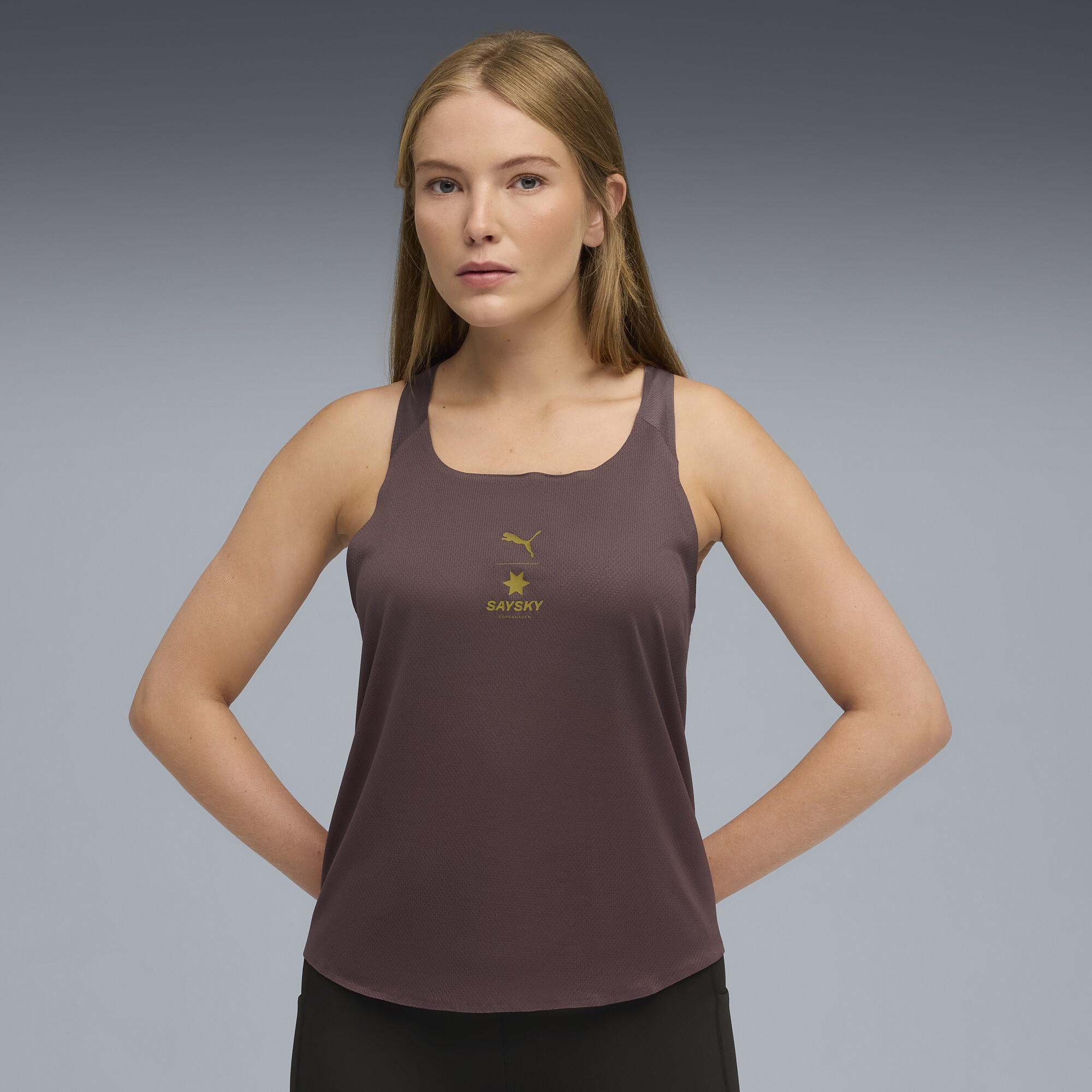 PUMA x SAYSKY Women's Moisture Wicking Running Singlet in Purple, Size M