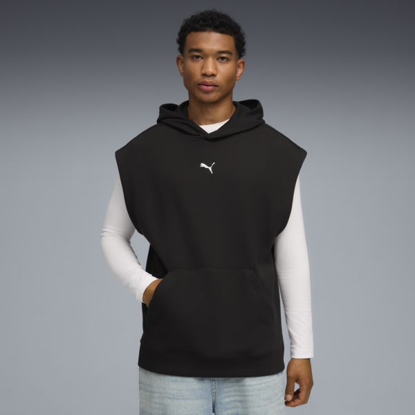 French Terry Sleeveless Hoodie Men, PUMA Black, large-MEX