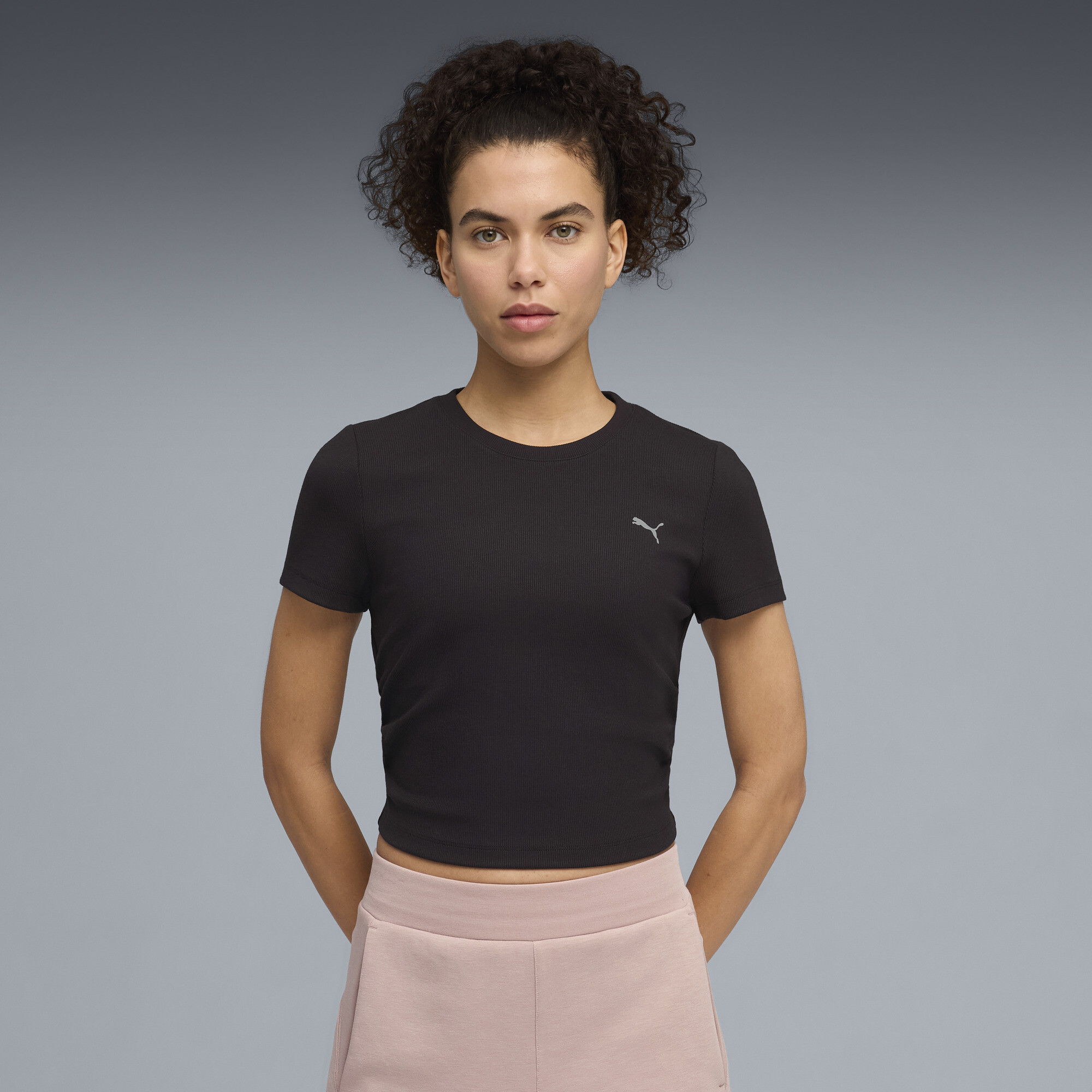 PUMA Cloudspun Ultra Soft Women's Ribbed Crop Training T-Shirt in Black, Size XS