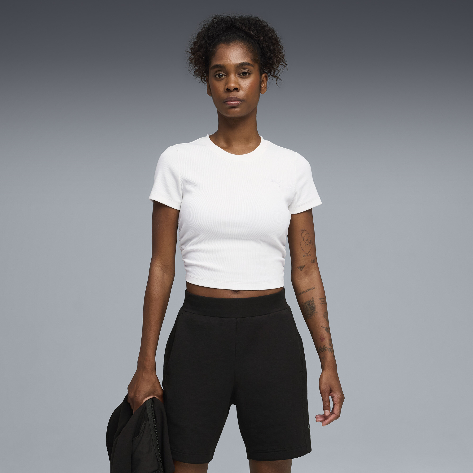 PUMA Cloudspun Ultra Soft Women's Ribbed Crop Training T-Shirt in White, Size XL