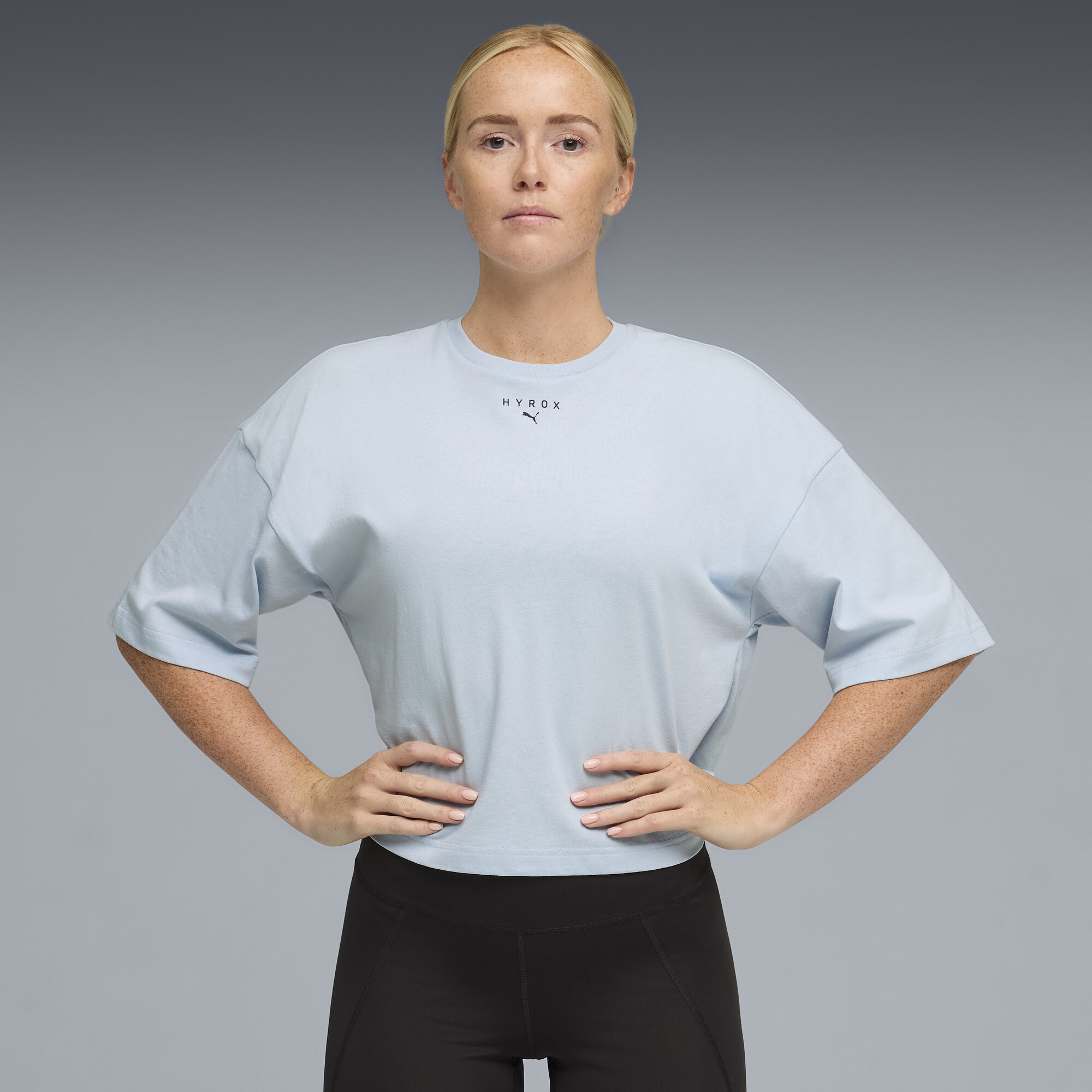 PUMA x HYROX Women's Cropped T-Shirt in Grey, Size XL