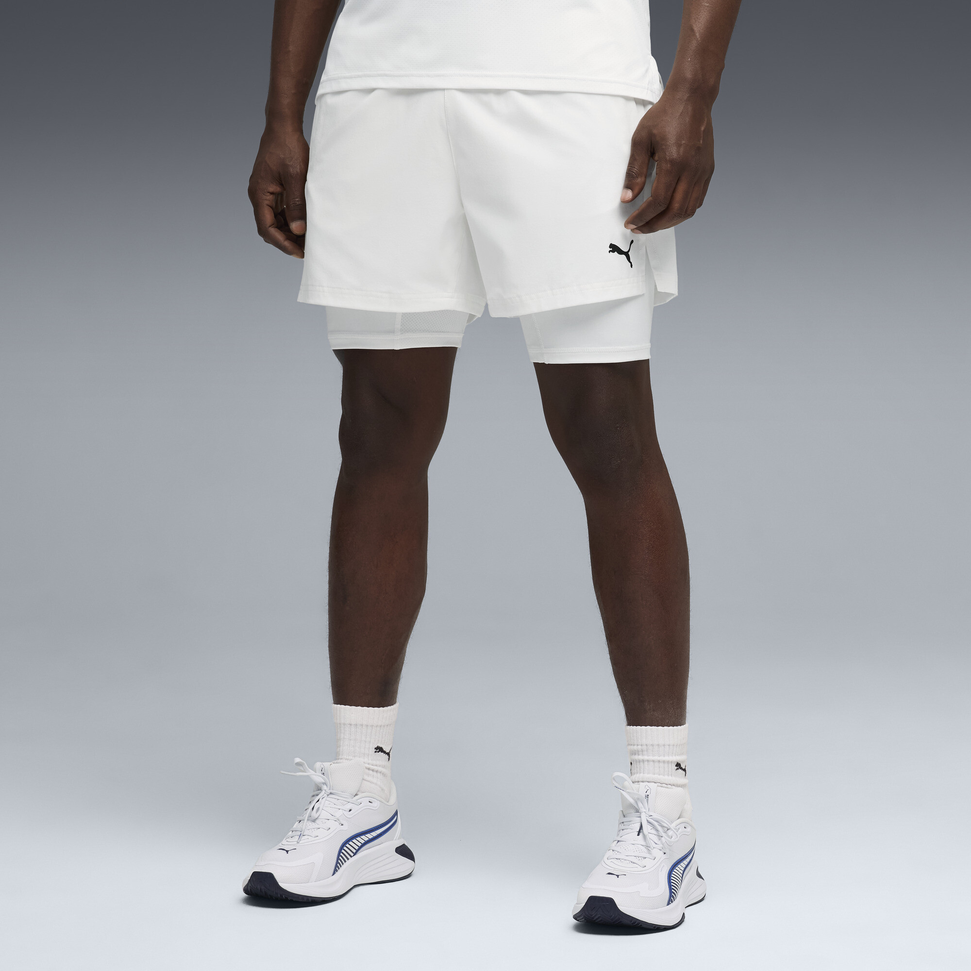 PUMA PWRMODE Training Men's 2-in-1 Stretch Woven Shorts in White, Size S