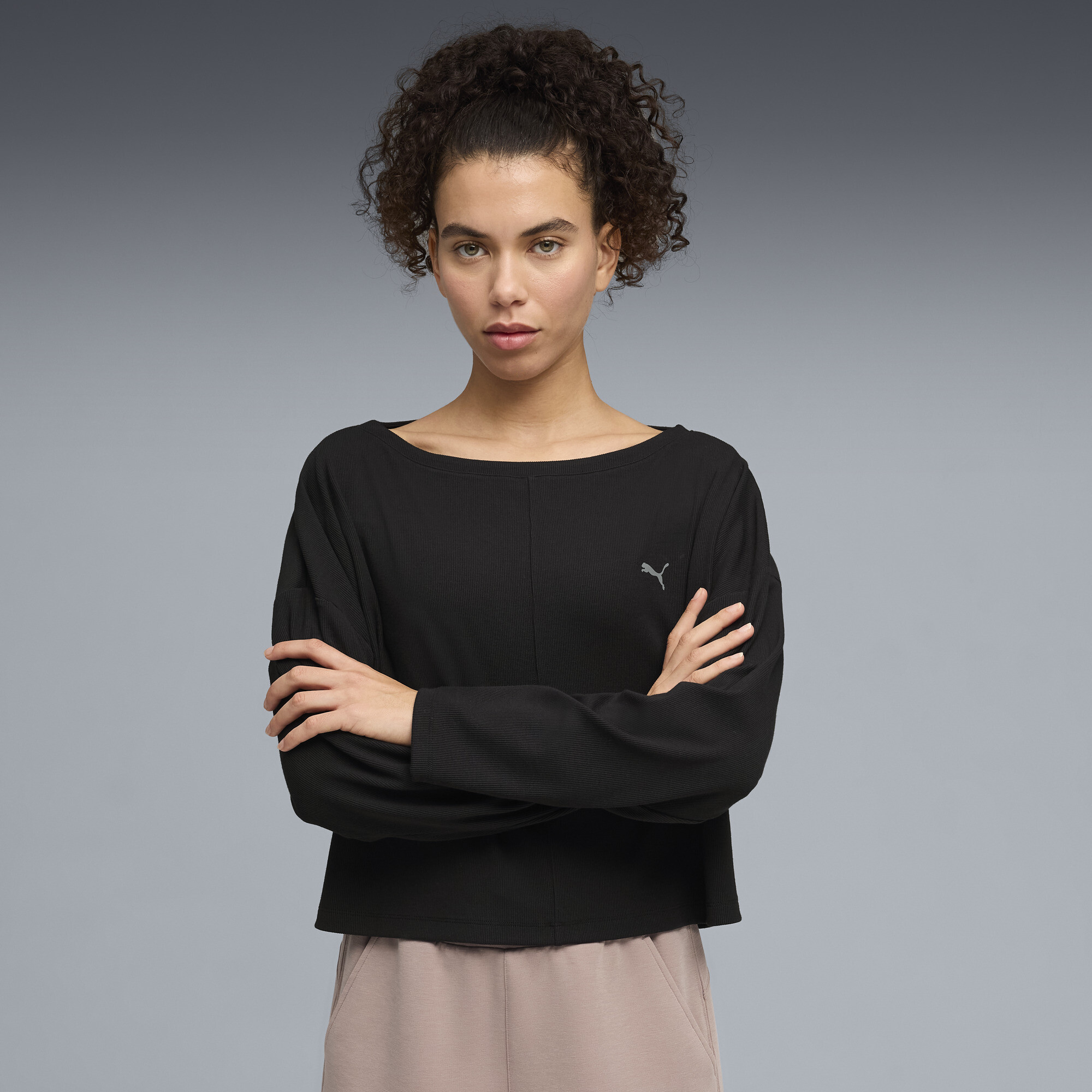 PUMA Cloudspun Ultra Soft Women's Ribbed Cloud Long Sleeve T-Shirt in Black, Size XS