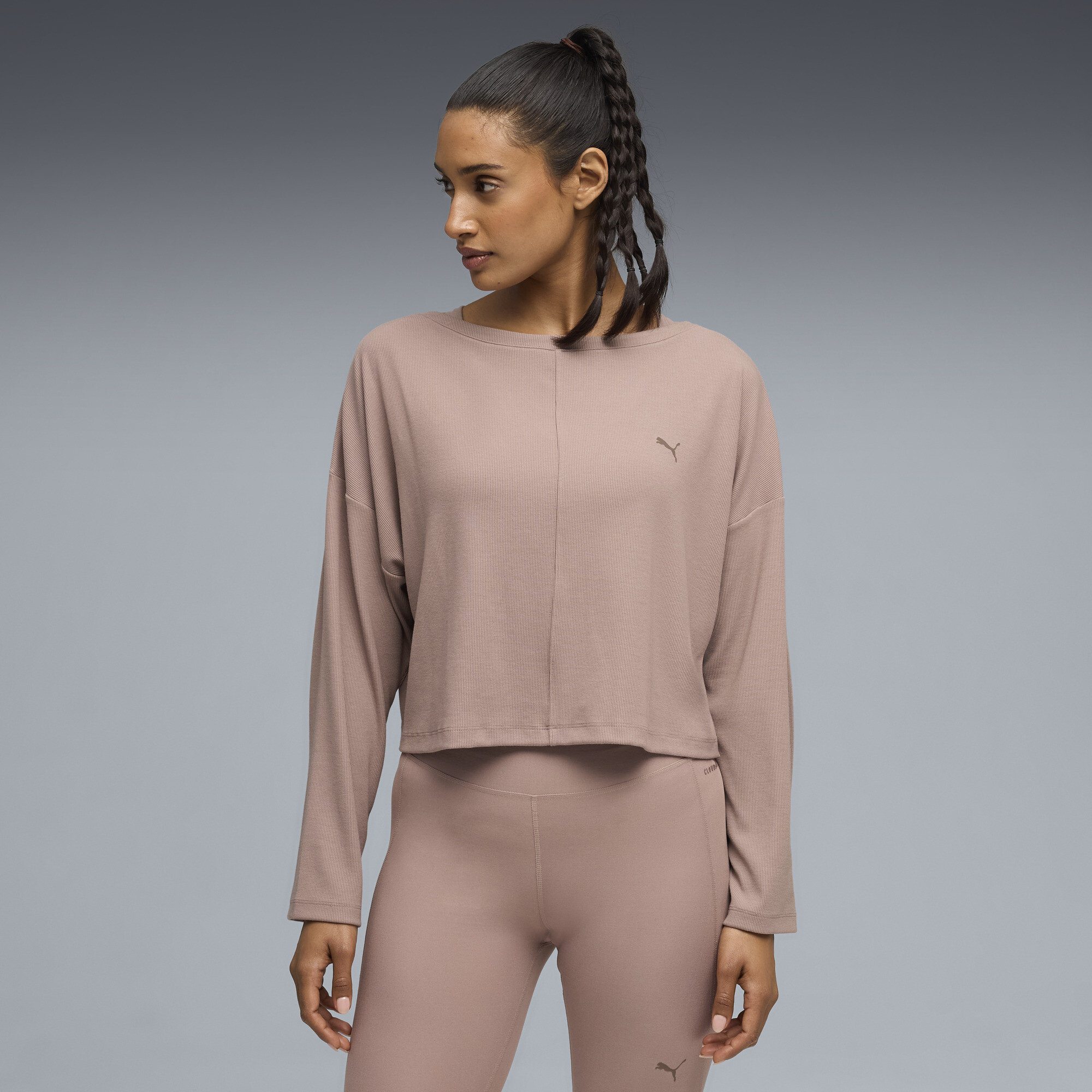 PUMA Cloudspun Ultra Soft Women's Ribbed Cloud Long Sleeve T-Shirt in Beige, Size L
