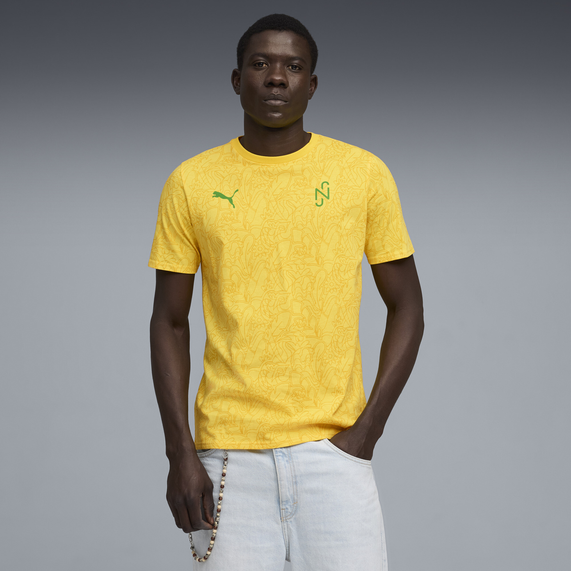 PUMA Neymar JR Brazil Passion Men's Patterned Soccer T-Shirt in Yellow, Size M
