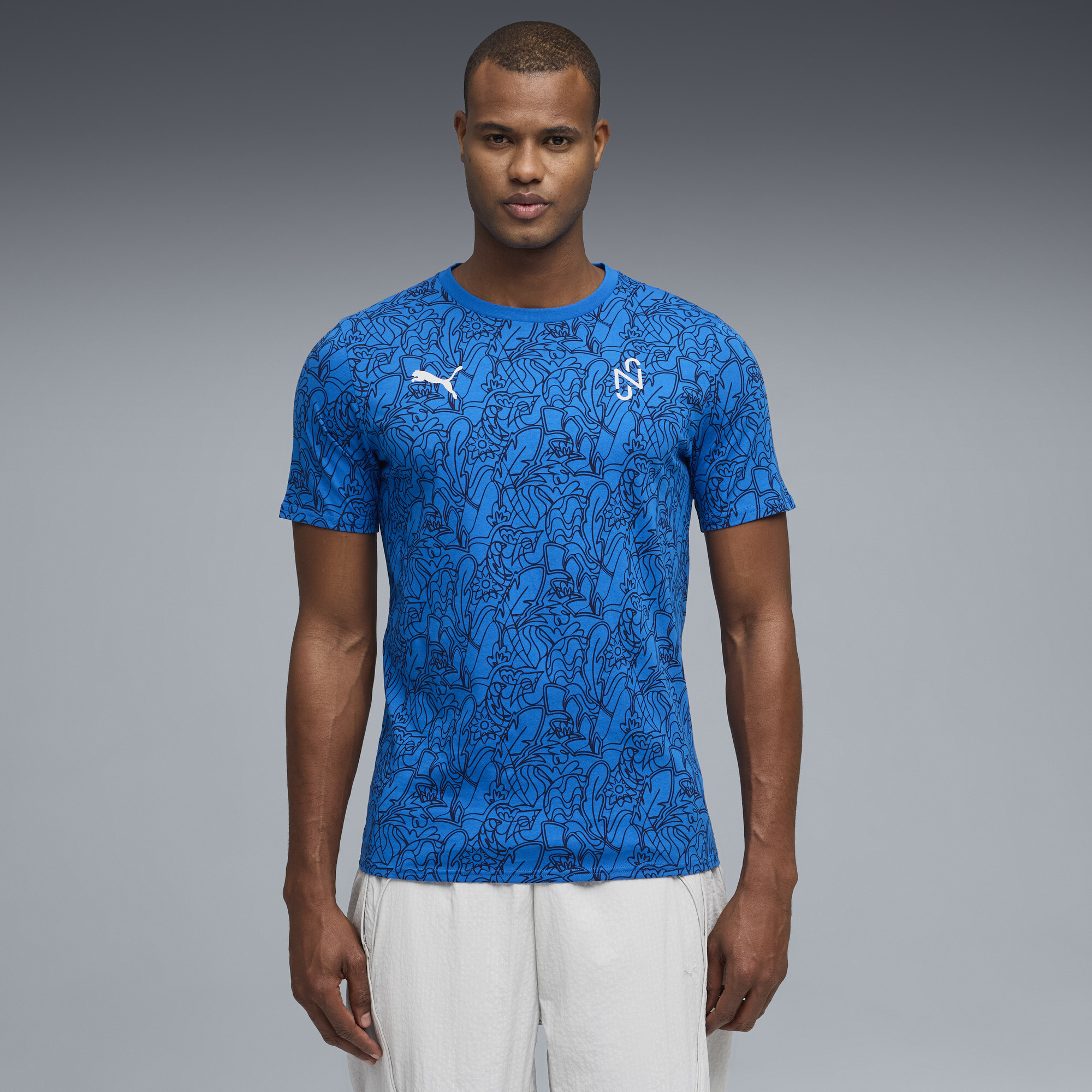PUMA Neymar JR Brazil Passion Men's Patterned Soccer T-Shirt in Blue, Size XXL