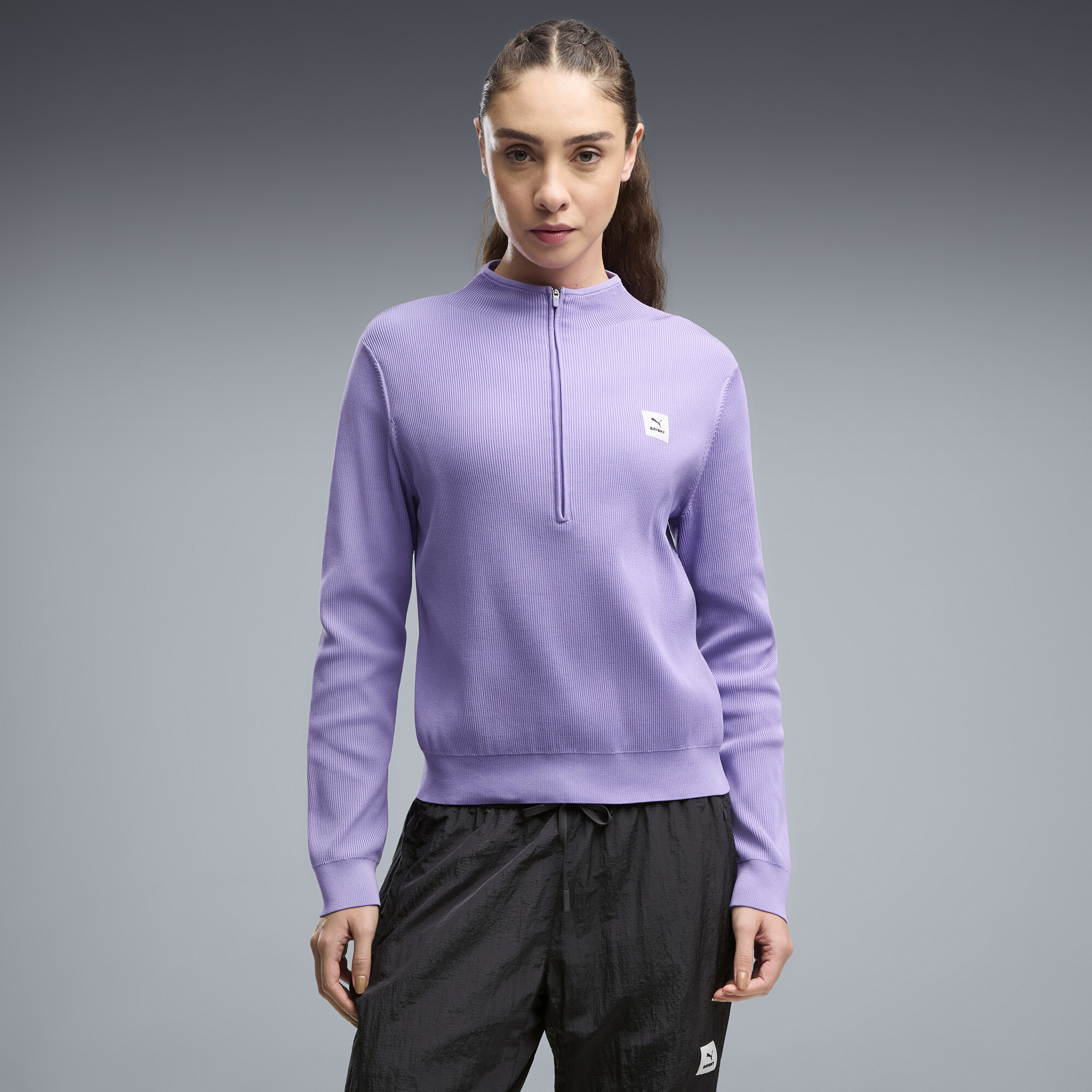 PUMA x SAYSKY Women's Half-Zip Performance Running T-Shirt in Purple, Size XL