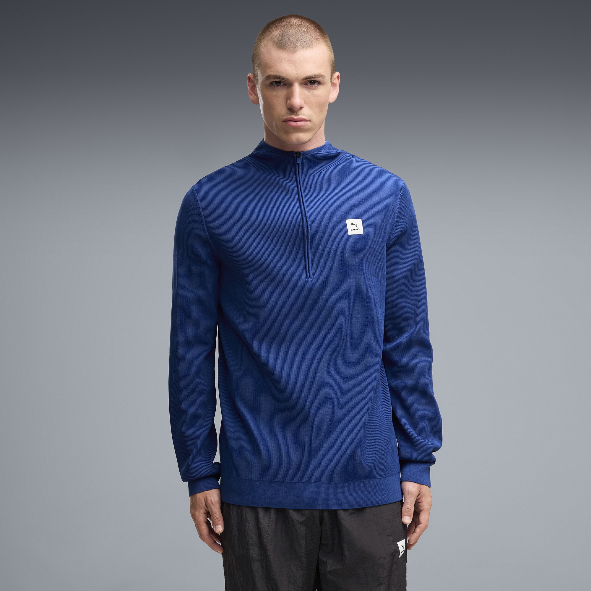 PUMA x SAYSKY Men's Half-Zip Long Sleeve Running T-Shirt in Blue, Size S