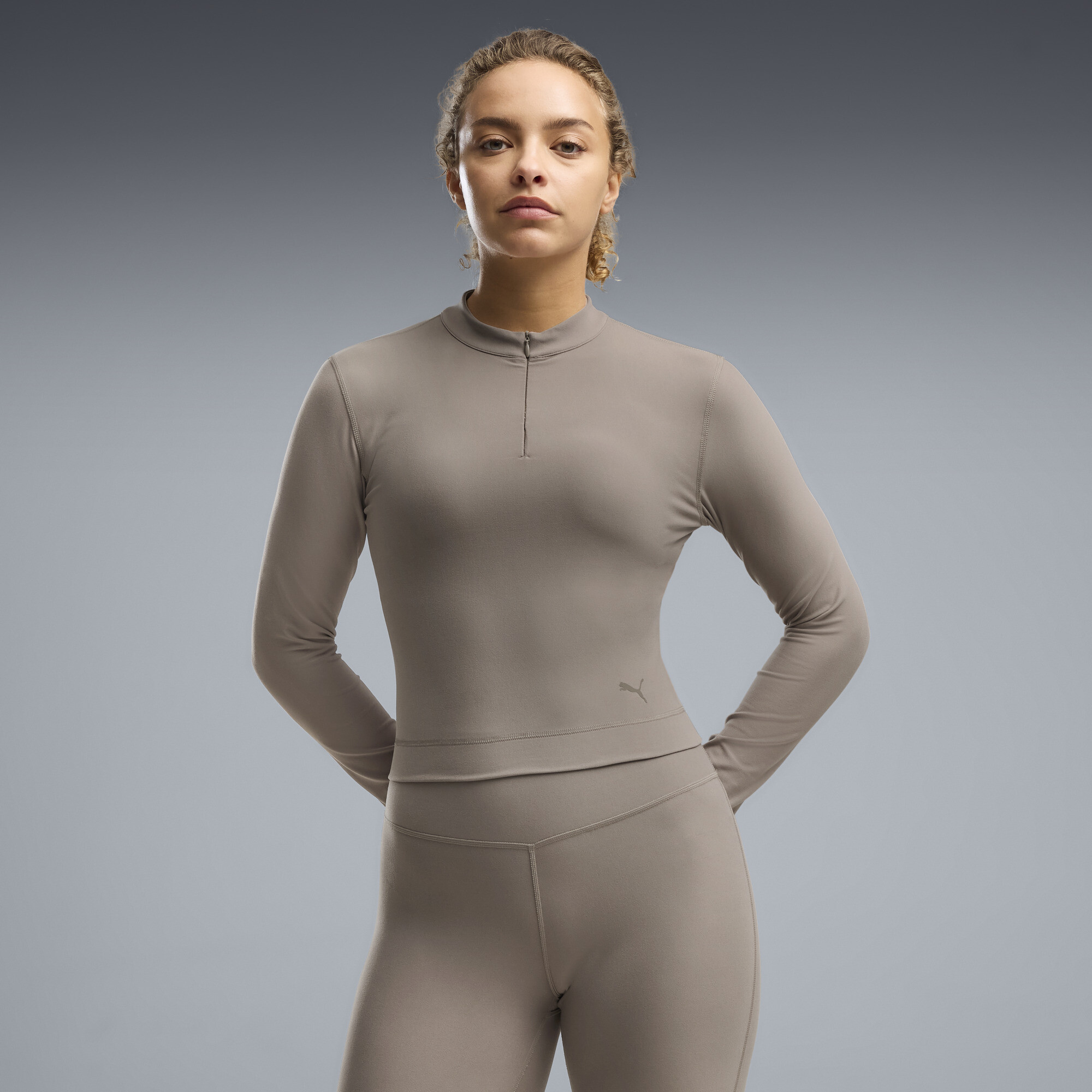 PUMA Cloudspun Ultra Soft Women's Quarter-Zip Training Top in Beige, Size XS