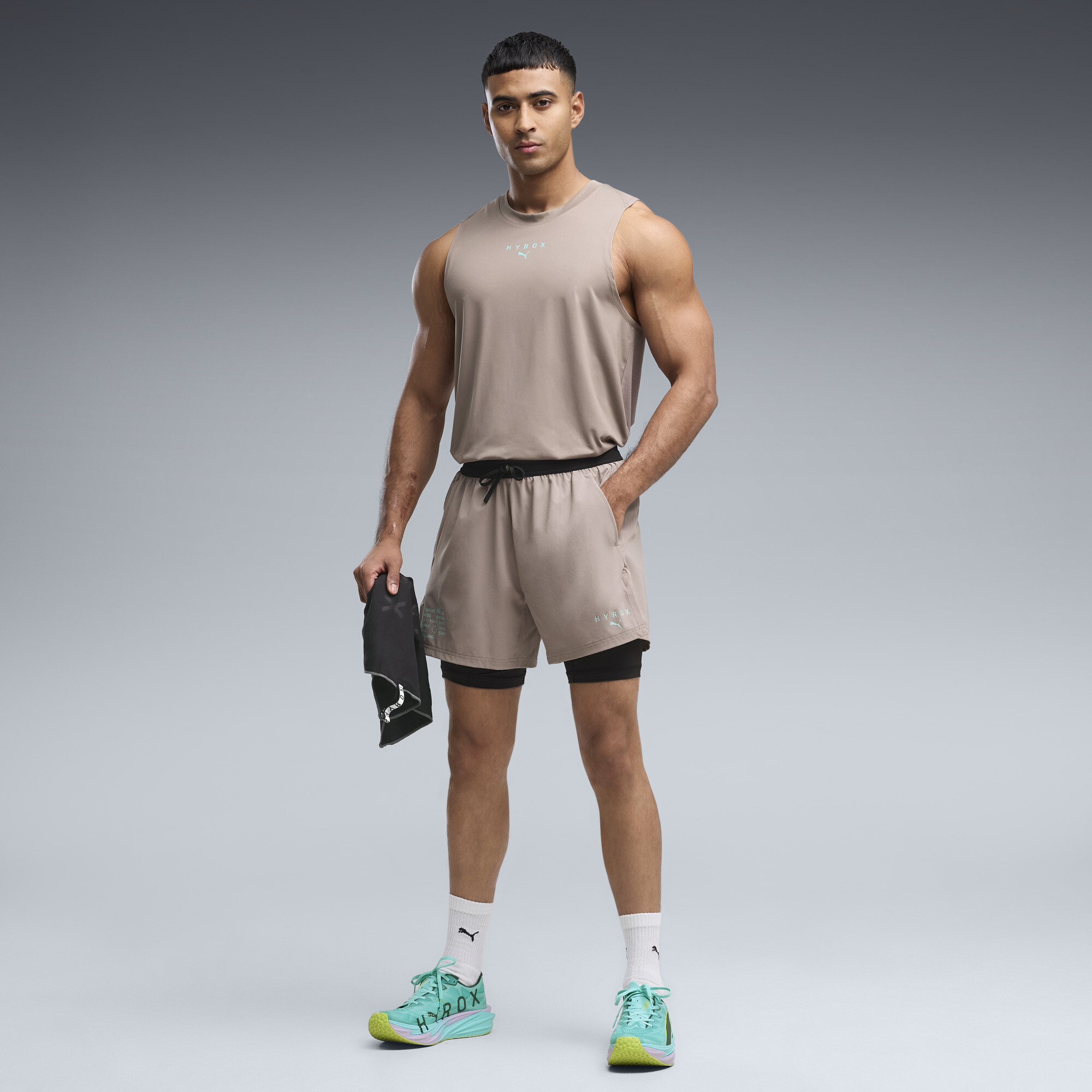 PUMA x HYROX PWRMODE Men's 2-in-1 Shorts in Beige, Size M