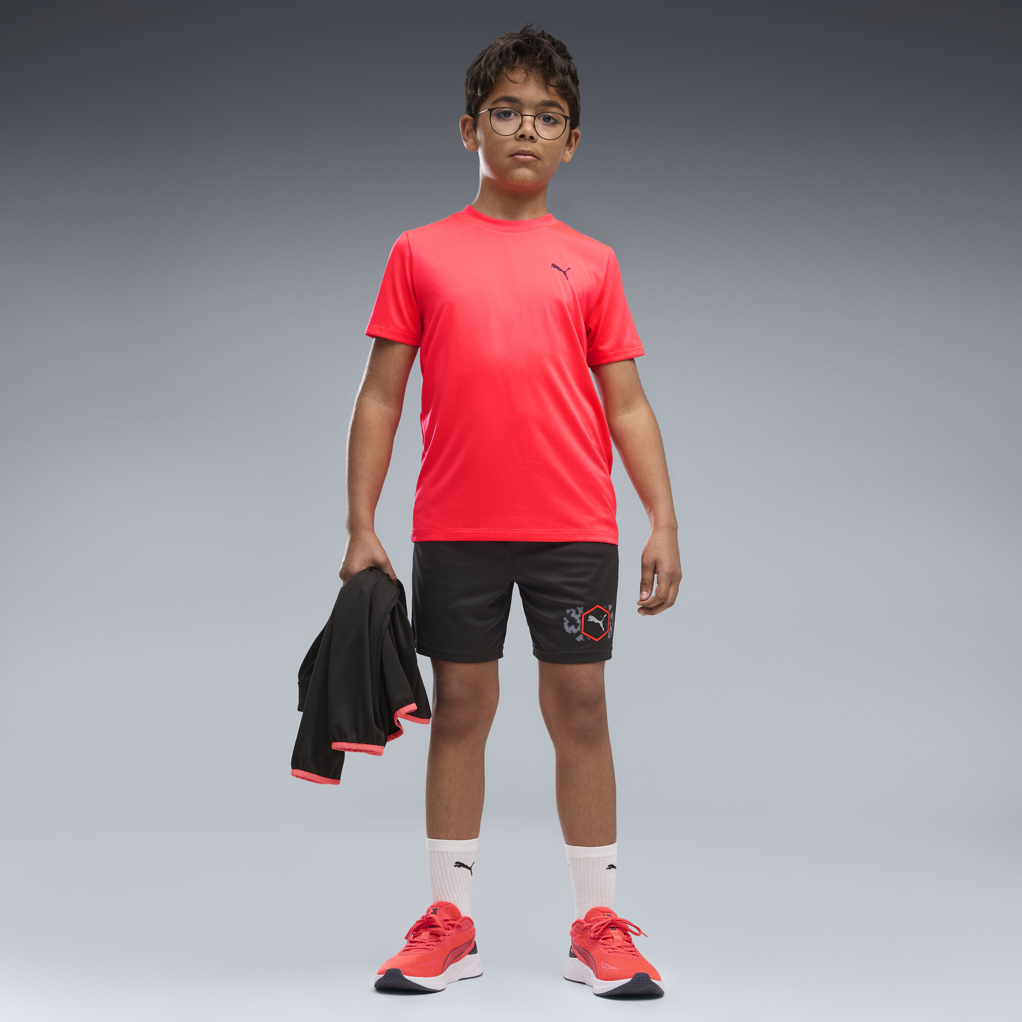 PUMA Active Sports Big Kids' Athletic Shorts in Black, Size M