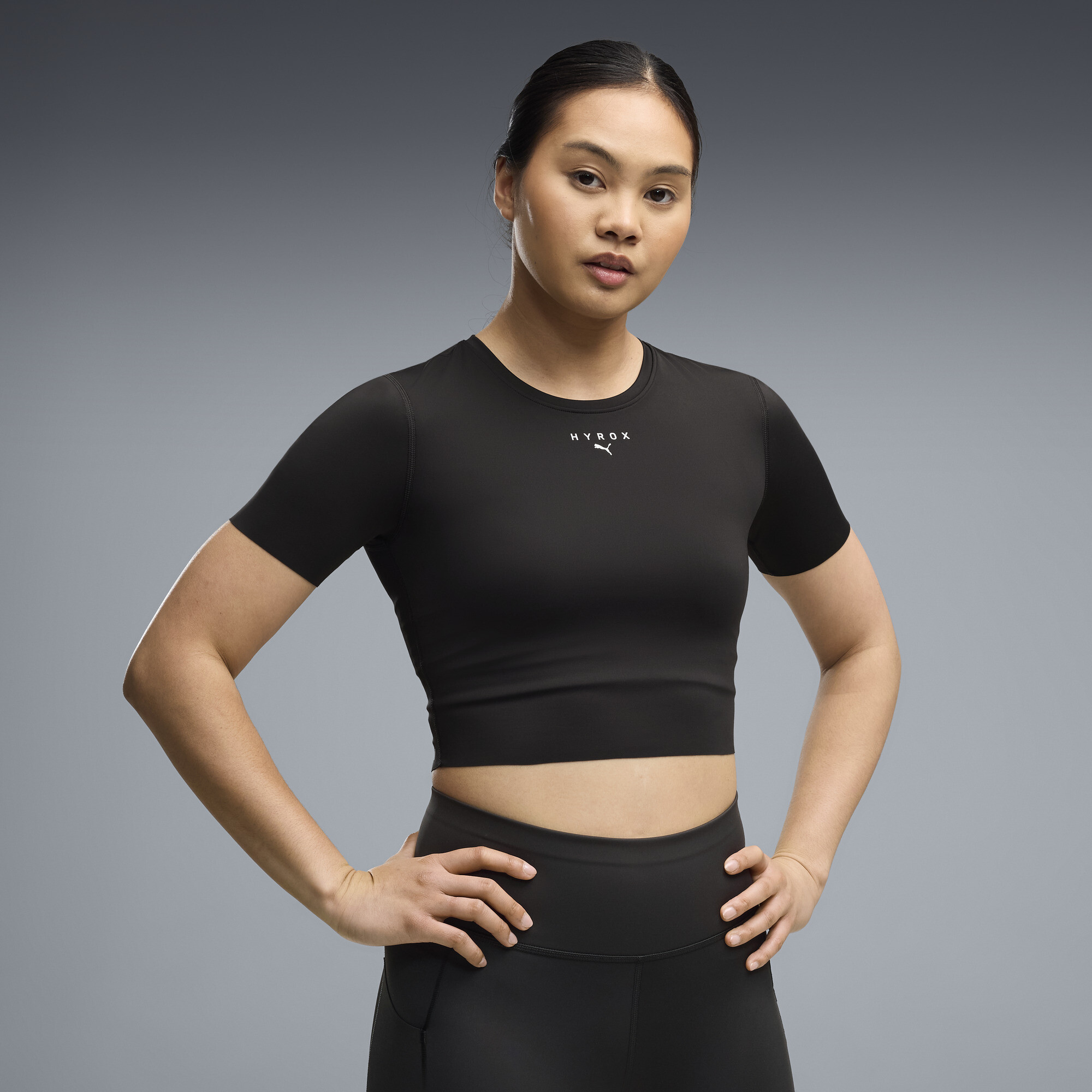 PUMA x HYROX PWRMODE cropped T-shirt voor Dames, Zwart, Maat S