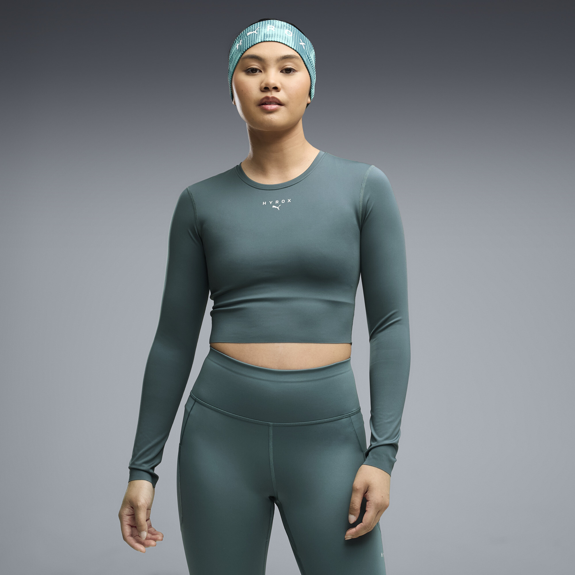 PUMA x HYROX PWRMODE Cropped Langarmshirt Damen, Kleidung, Grün, M