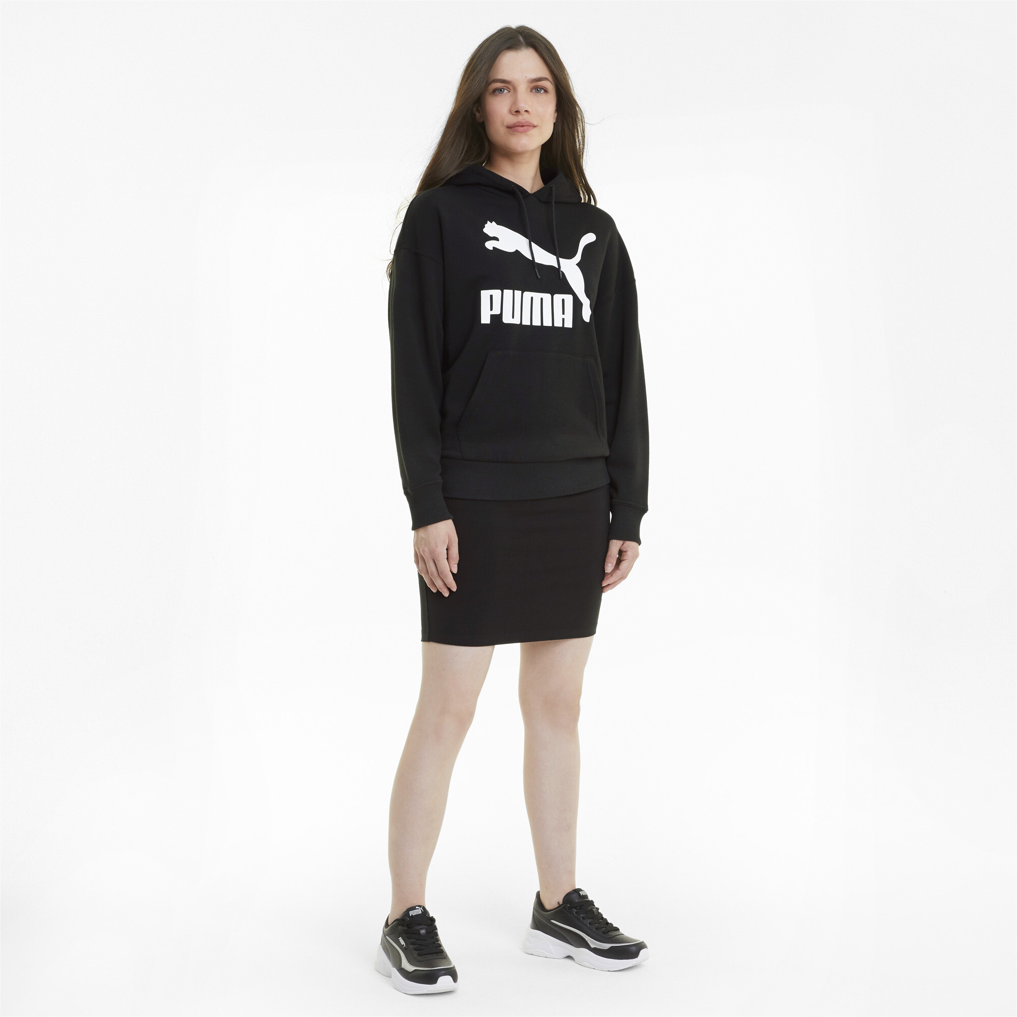 Women's PUMA Classics Logo Hoodie Women In Black, Size XL, Cotton