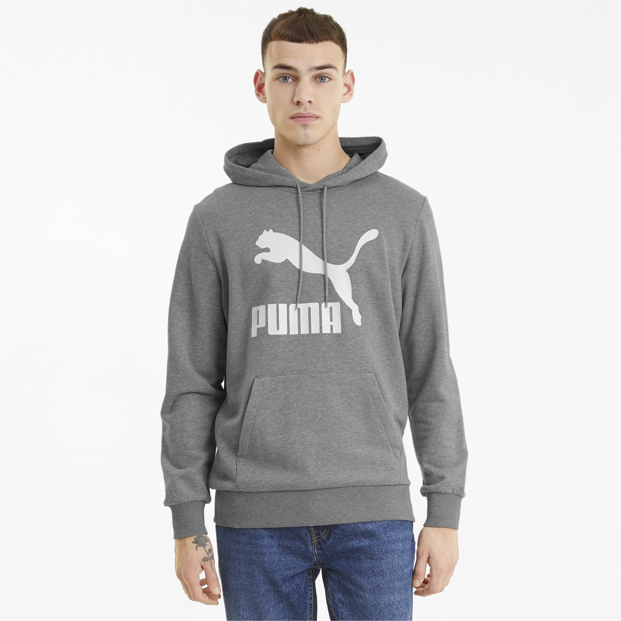 Men's Puma Classics's Logo Hoodie, Gray, Size XS, Clothing