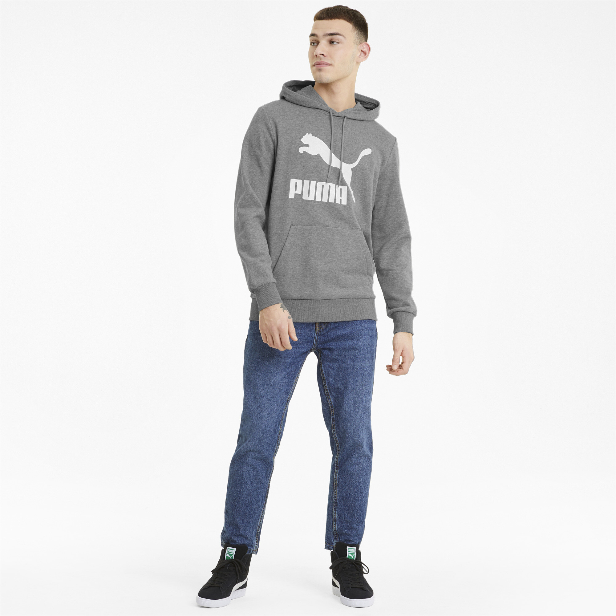 Men's PUMA Classics Logo Hoodie In Heather, Size Large, Cotton