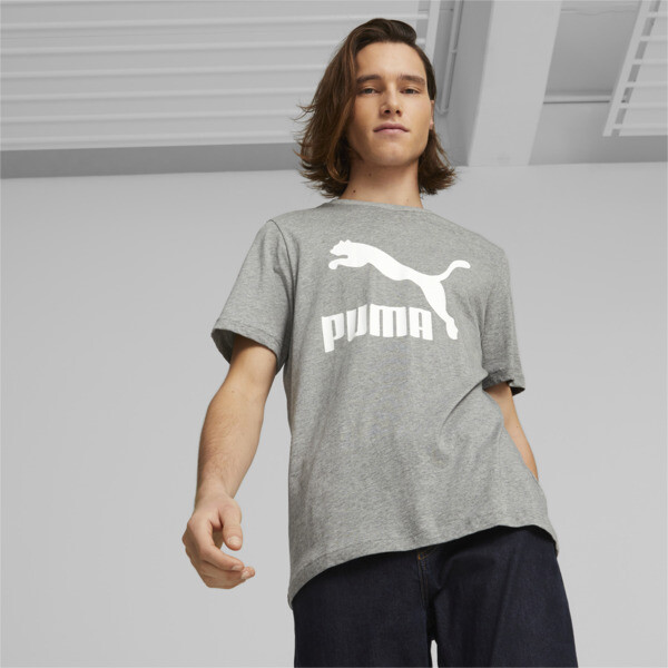 Puma Classics Men's Logo T-shirt In Medium Gray Heather