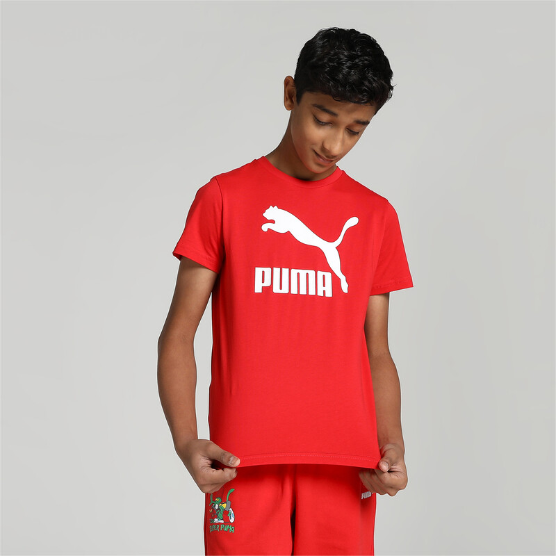 PUMA Classics Unisex Regular Fit Cotton T-Shirt in Red size 9-10Y