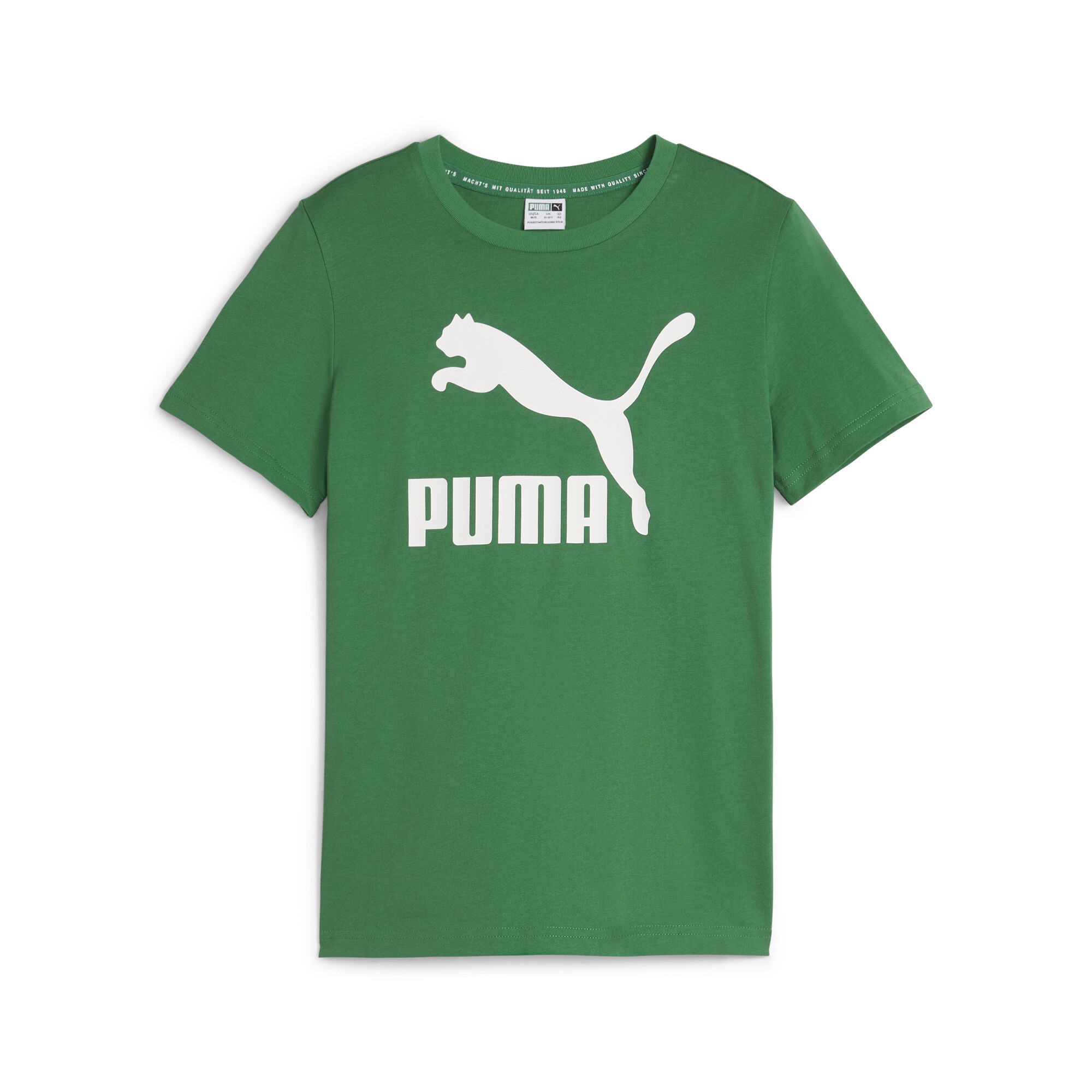 PUMA Classics B T-Shirt In Green, Size 7-8 Youth