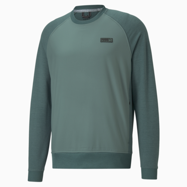 EGW CLOUDSPUN PM Crew Neck Men's Golf Sweater, Blue Spruce Heather, large-ZAF