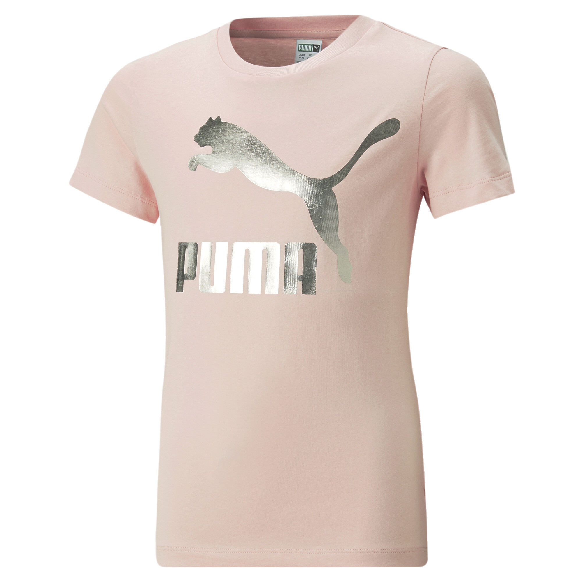 PUMA Classics Logo T-Shirt In Pink, Size 13-14 Youth, Cotton