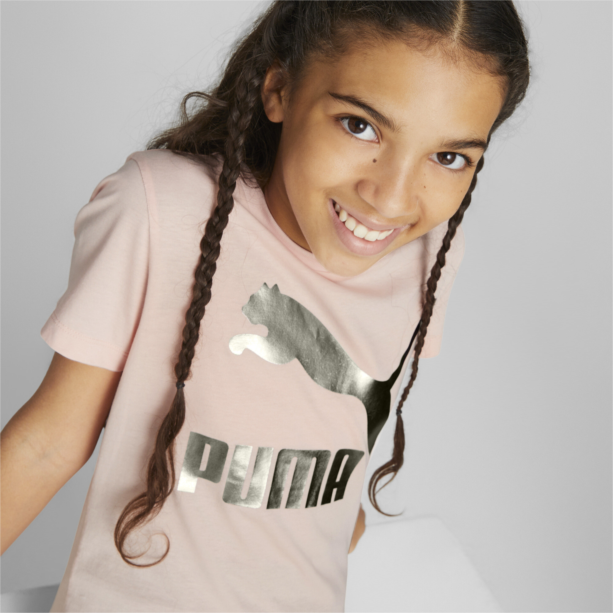 PUMA Classics Logo T-Shirt In Pink, Size 4-5 Youth