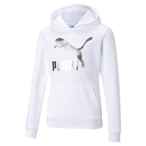 Puma Kids' Classic Girls' Logo Hoodie In White-foil