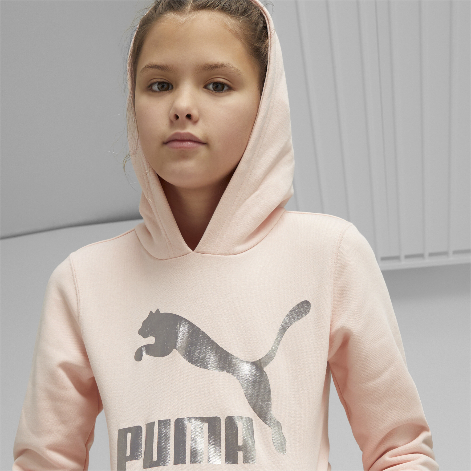 PUMA Classics Logo Hoodie In 70 - Pink, Size 4-5 Youth