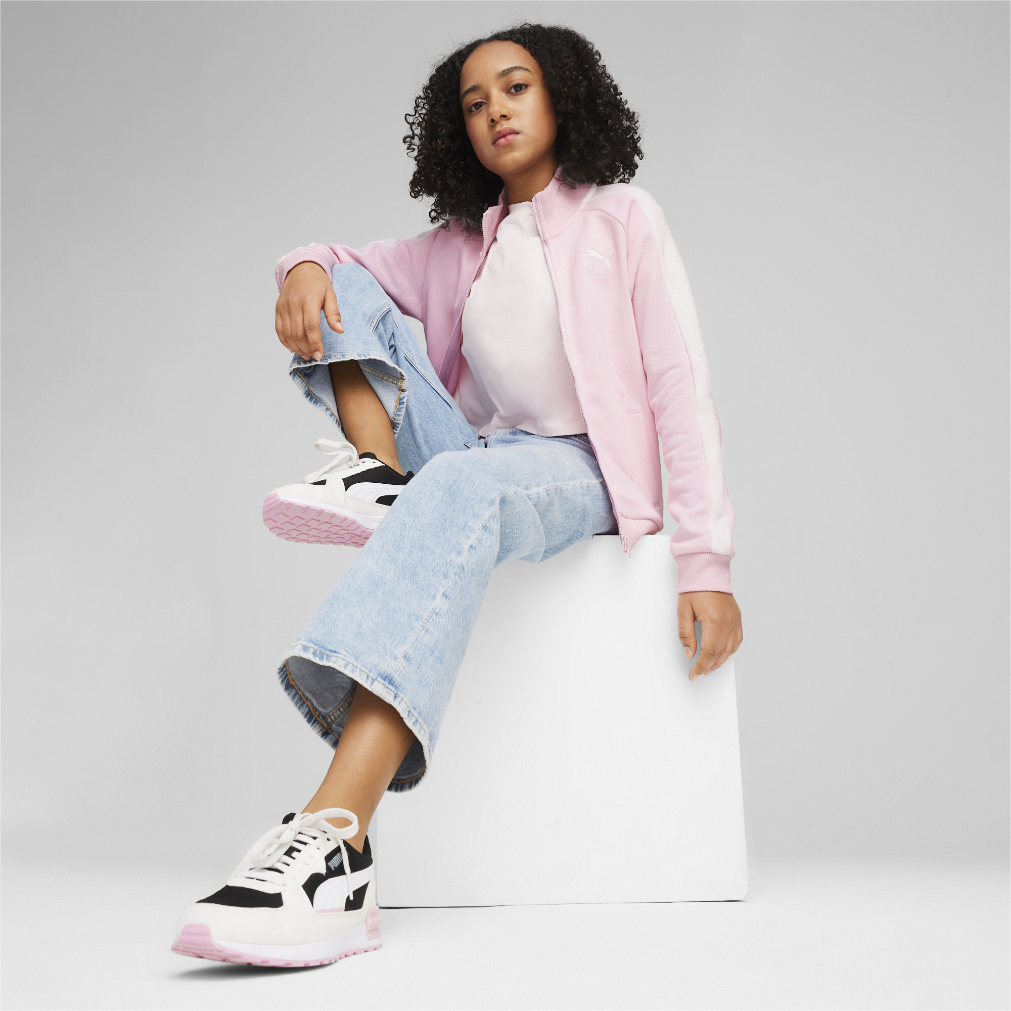 PUMA Classics T7 Track Jacket In Pink, Size 3-4 Youth