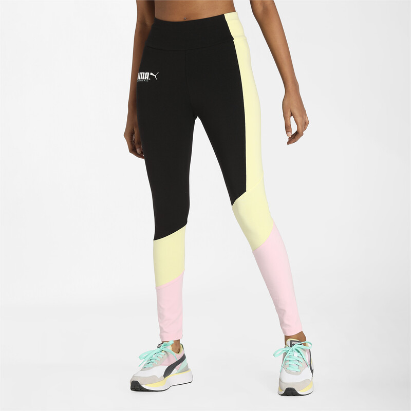 

Women's PUMA High-Waist Slim Tights, Black/yellow