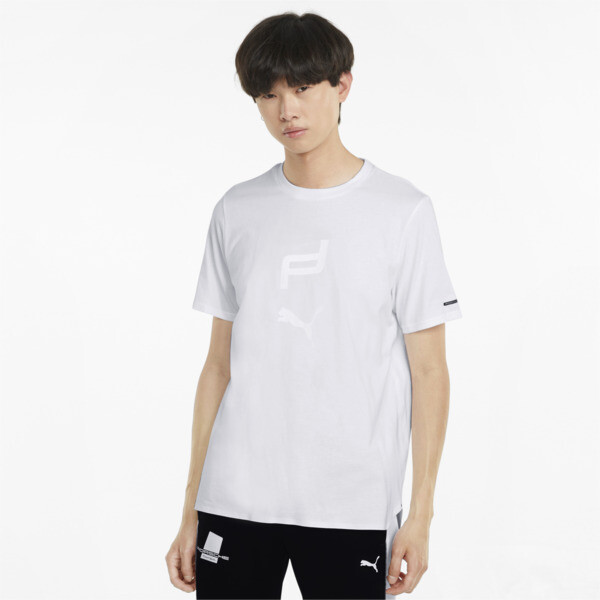 puma porsche design graphic men's t-shirt in white, size xs