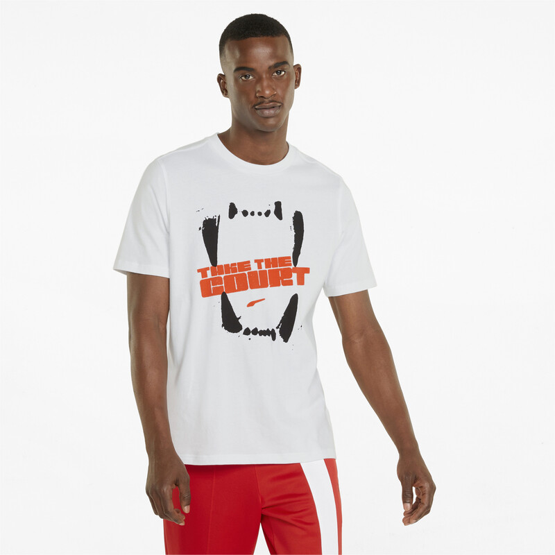 Men's PUMA 4th Quarter Short Sleeves Regular Fit T-Shirt, White/black