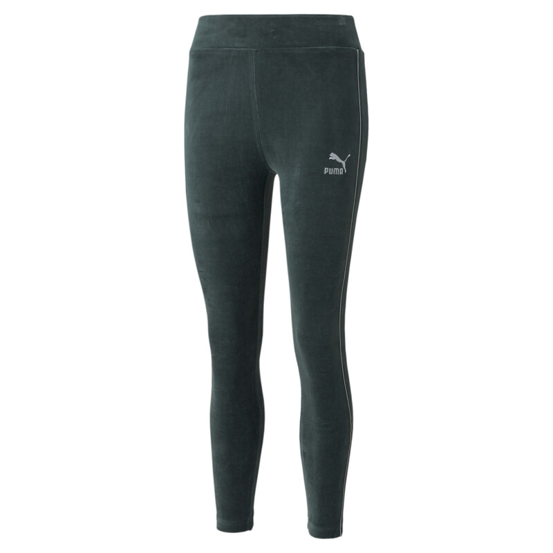 

Women's PUMA Iconic T7 Velour High Waist Tight Fit Tights, Black/gray/green