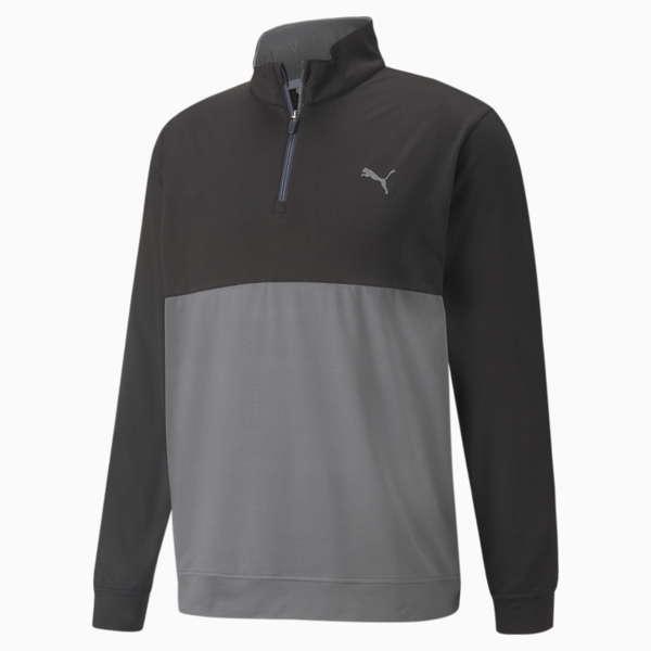Gamer Colourblock Quarter-Zip Men’s Golf Pullover, Puma Black-QUIET SHADE, large-ZAF